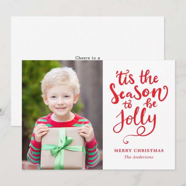 Tis The Season To Be Jolly Christmas Family Photo  Holiday Card (Front/Back)