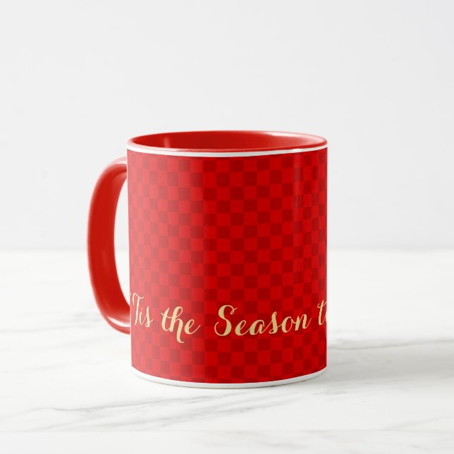 Tis the Season to be Jolly Christmas Red Chequered Mug (Front Left)
