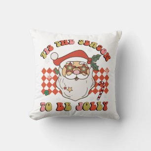 Tis The Season To Be Jolly Christmas Santa Retro G Throw Pillow