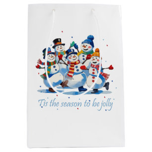 Tis the Season to be Jolly Dancing Jolly Snowmen Medium Gift Bag