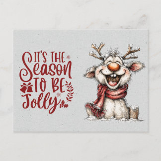 'Tis the Season To Be Jolly Laughing Reindeer Postcard
