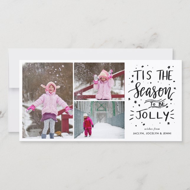 Tis The Season To Be Jolly Modern Script Photo Holiday Card (Front)