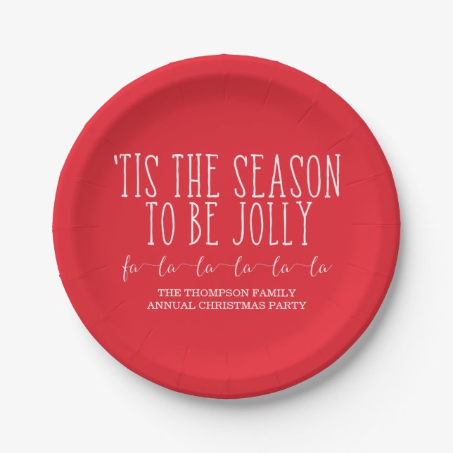'Tis The Season To Be Jolly Red/White Paper Plate (Front)