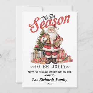 Tis the Season to Be Jolly Vintage Santa Holiday Card