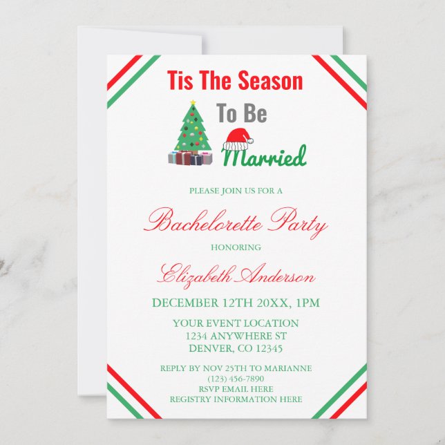 Tis The Season To Be Married Bachelorette Invitation (Front)