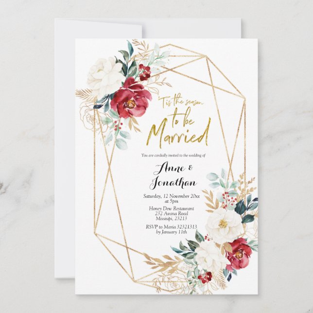 Tis The Season to be Married Christmas Floral Invi Invitation (Front)