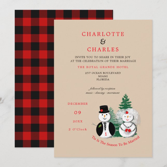 Tis The Season To Be Married Red Black Plaid Invitation (Front/Back)