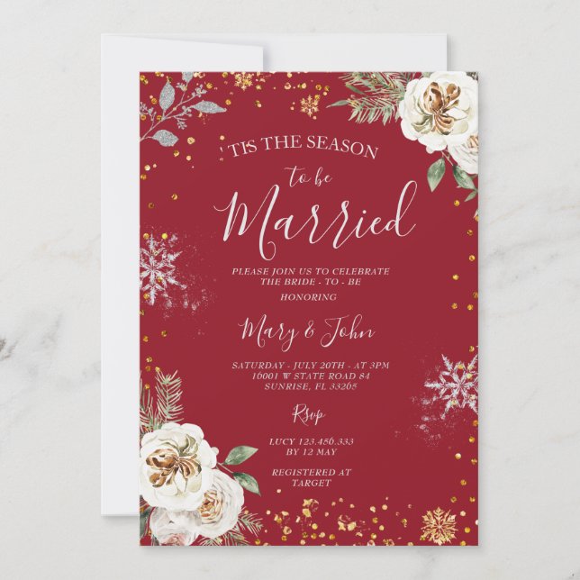 Tis the season to be married Snowflake Glitter  Invitation (Front)