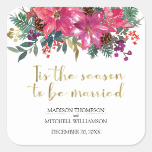 Tis The Season To Be Married Winter Christmas Pink Square Sticker