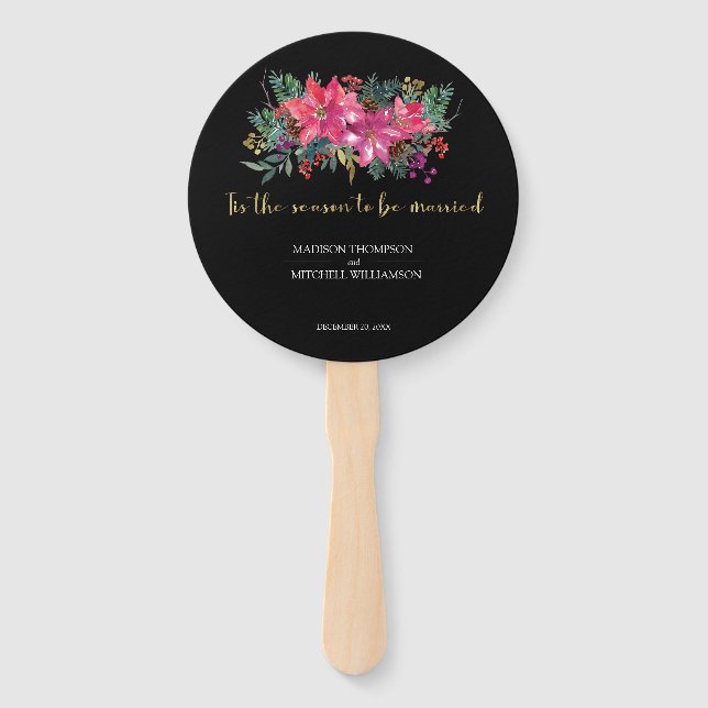 Tis The Season To Be Married Winter Pink Christmas Hand Fan (Front)