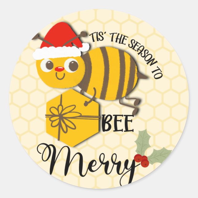 Tis the season to be merry bee  card classic round sticker (Front)