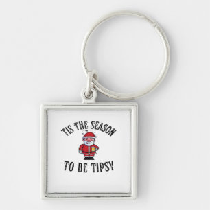 Tis The Season To Be Tipsy Vintage Drunk Santa Dri Keychain