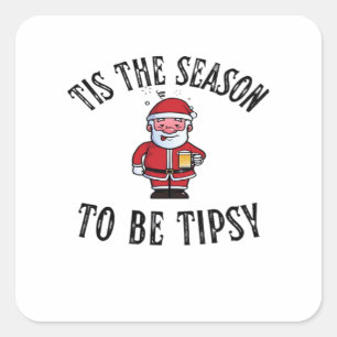 Tis The Season To Be Tipsy Vintage Drunk Santa Dri Square Sticker