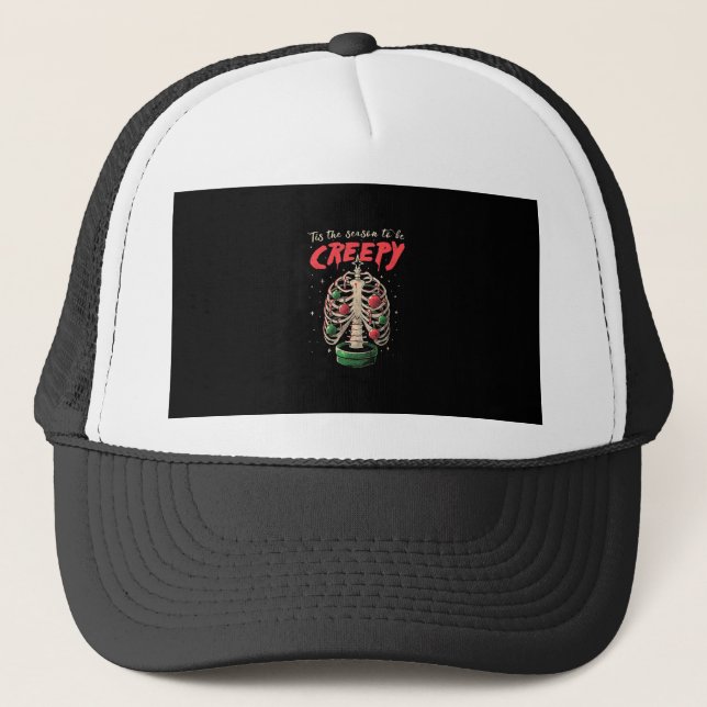 Tis The Season To Creepy Skeleton Tree Trucker Hat (Front)