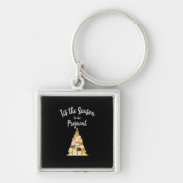 Tis The Season To Pregnant Cute Christmas Tree Men Keychain (Front)