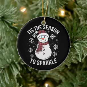 Tis The Season To Sparkle Christmas Holiday Gift Ceramic Ornament