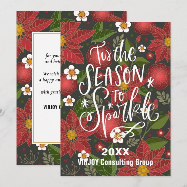Tis The Season to Sparkle Elegant Script Corporate Holiday Card (Front/Back)
