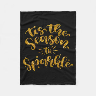 Tis The Season To Sparkle Gold Faux Glitter Fleece Blanket
