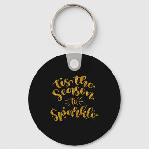 Tis The Season To Sparkle Gold Faux Glitter Keychain