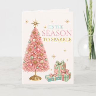 ’Tis the Season to Sparkle Pink Retro Christmas  Card