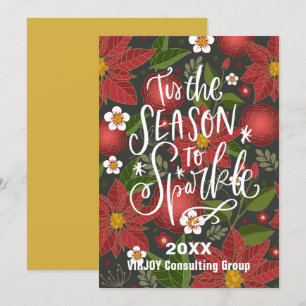 Tis The Season To Sparkle Red Poinsettia Business Holiday Card