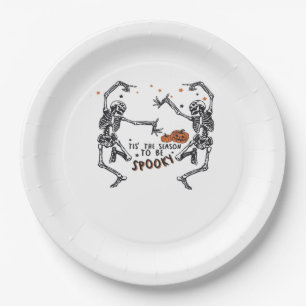 Tis The Season To Spooky Halloween Skeleton Retro Paper Plate