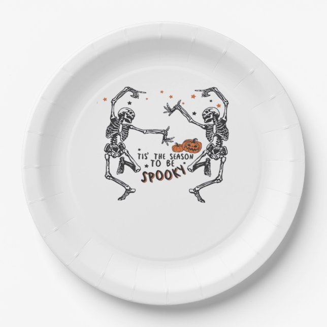 Tis The Season To Spooky Halloween Skeleton Retro  Paper Plate (Front)