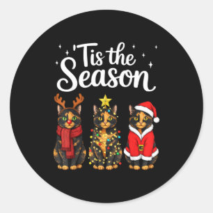 Tis The Season Tortoiseshell Cat Christmas Santa Classic Round Sticker