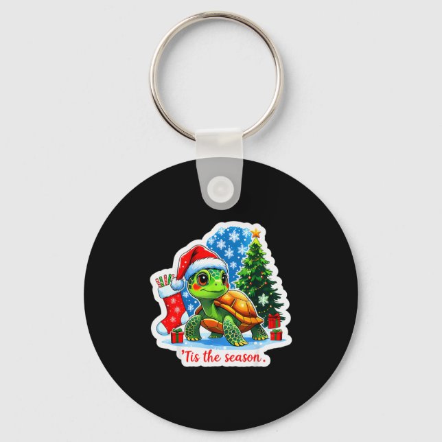Tis The Season Turtle Pet Owner Christmas Festive  Keychain (Front)