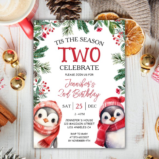 Tis The Season TWO | Winter Penguins 2nd Birthday Invitation (Creator Uploaded)