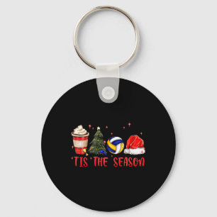 Tis The Season Volleyball Coffee Santa Hat Christm Keychain