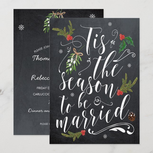 Tis the season wedding invitation christmas holly (Front/Back)