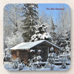 'Tis the Season Wreah Cottage   Winter Holidays Coaster