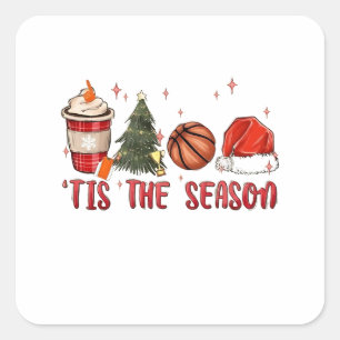 Tis the Season Xmas Christmas Basketball Square Sticker