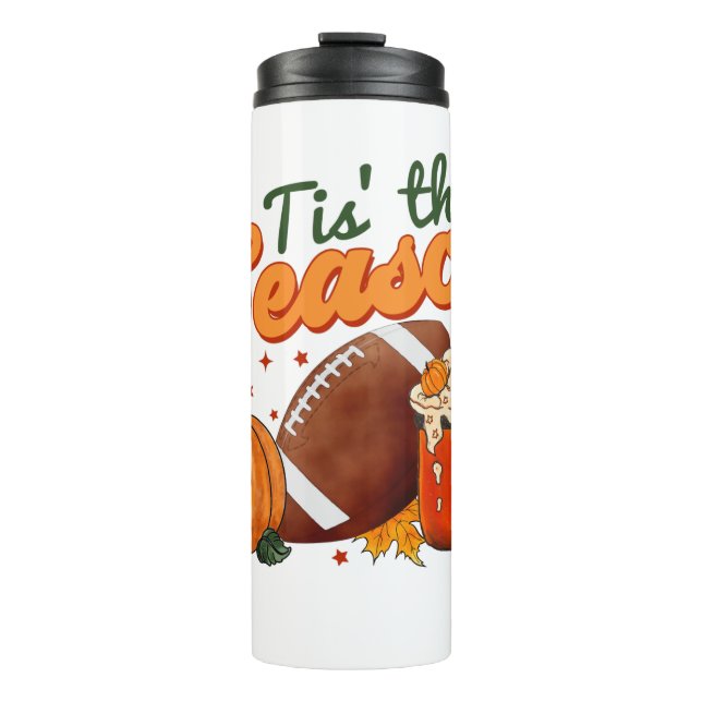 Tiss The Season Autumn Pumpkins and Football Thermal Tumbler (Front)