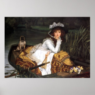Tissot young lady and pug antique painting poster