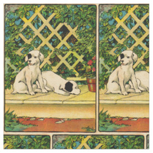 Tissu 1914 deux chiens étant copie curieuse