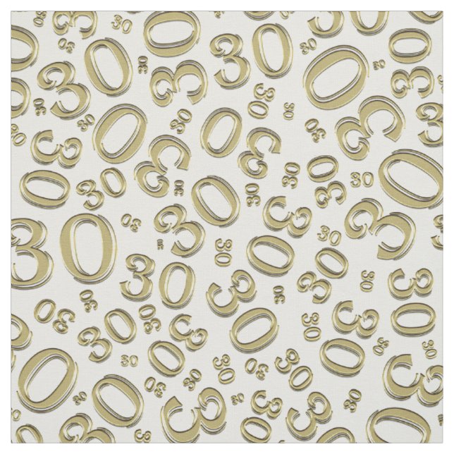 Tissu 30e anniversaire Gold/White Random Number Motif (Échantillon)