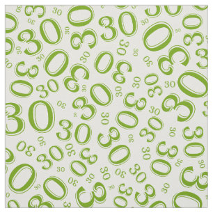 Tissu 30e anniversaire Motif du numéro vert/blanc au has