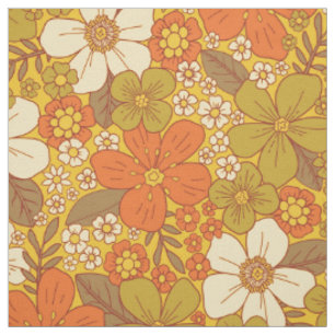 Tissu 60 ans rétro/les années 70 Orange & Olive Green Fl