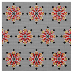 Tissu 8 points Mandala, rouge, noir et gris / gris