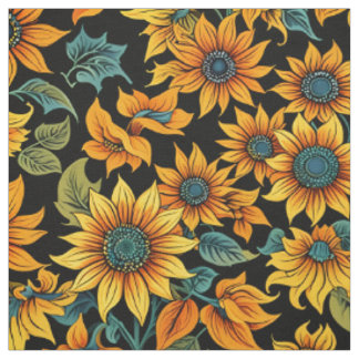 Tissu à motif Tournesol de minuit | Fleurs dorées
