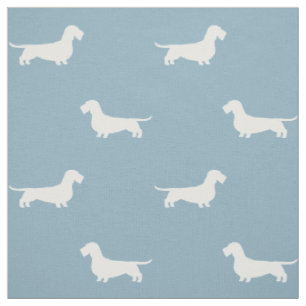 Tissu À poils durs Dachshund Dog Silhouettes Motif Bleu