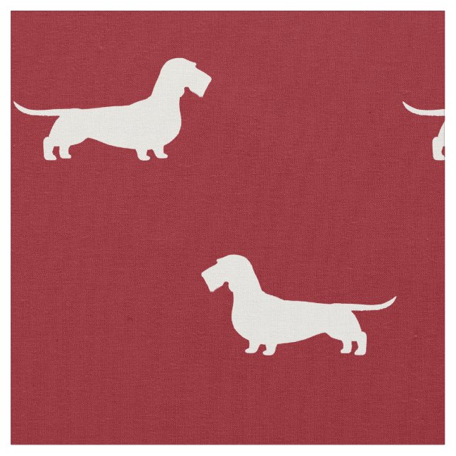 Tissu À poils durs Dachshund Dog Silhouettes Motif Rouge (Fermer)