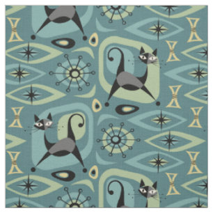 Tissu Abstrait de chats du milieu du siècle
