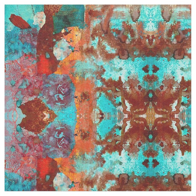 Tissu Abstrait turquoise et orange (Fermer)