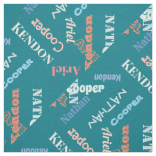 Tissu Add 4 Kids or Pet's Names Custom Teal By The Yard