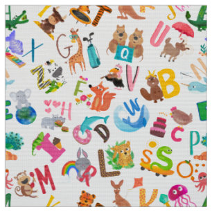 Tissu Adorable Alphabet animal Aquarelle