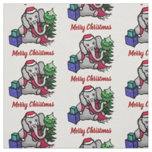 Tissu Adorable Joyeux Noël Sant Elephant Motif