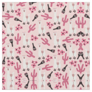 Tissu Adorable Llama Maraca Cactus blanc rose floral